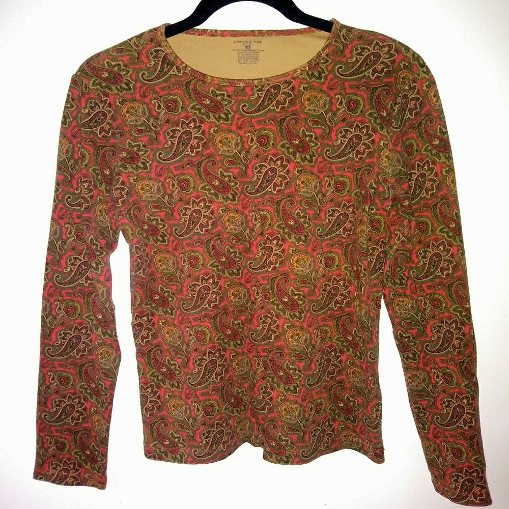 Jones New York Sport Long Sleeve Paisley Red Top